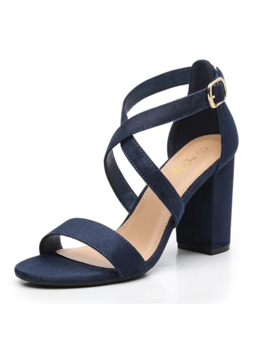 Open Toe Cross Ankle Strap Block Chunky Heel Sandals Suede
